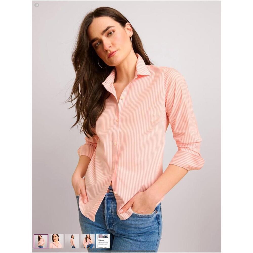 NWT UNTUCKit Marsanne-Peach Shirt Women's 16 Peach & White Stripe